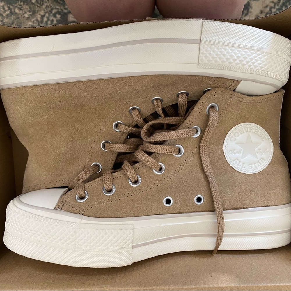 Converse Platform High-Top Sneakers in Beige and White
